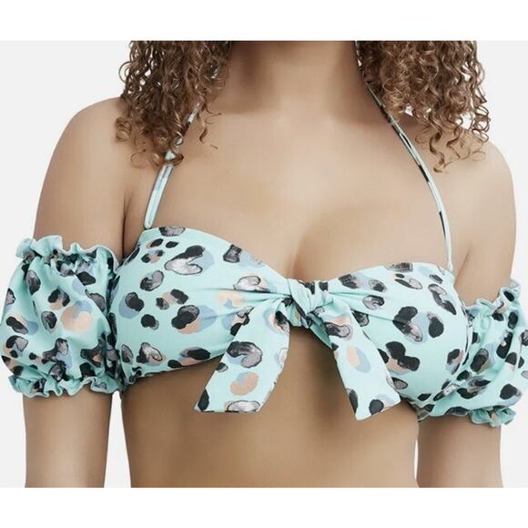 Womens Girls BCBG Two Piece Swim Suit Bikini Swimwear Abstract Print Teal XS EUC - Picture 3 of 15